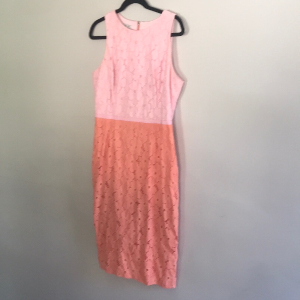 Maggie London coral and pink dress